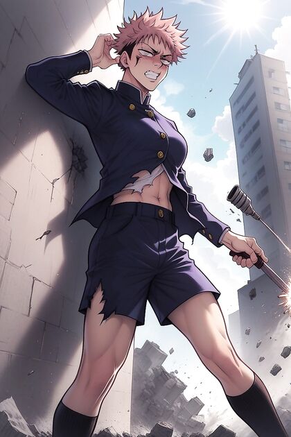 Yuji Itadori and Woman Mahito Post-Shibuya Incident in Torn Clothes Hentai Picture