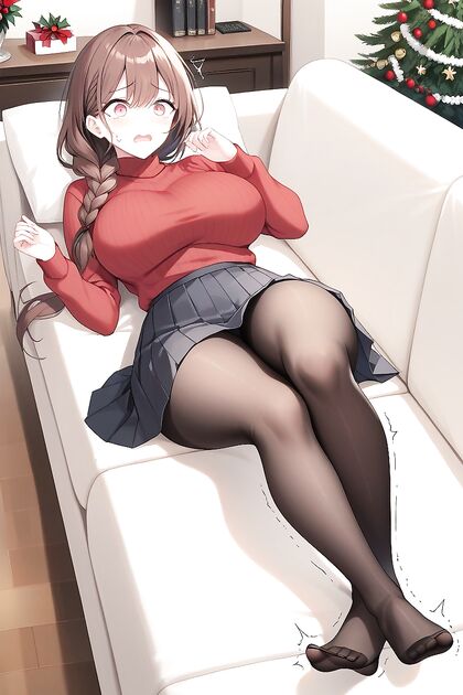 Fair-Skinned Beauty Wears Opaque Black Pantyhose and Mary Jane Flats in Hentai AI Sex Image