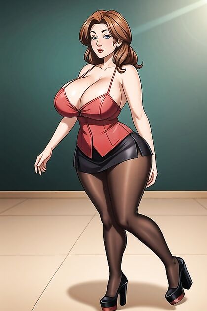 Excessive Cleavage and Seductive Pantyhose in Front View Hentai Delights