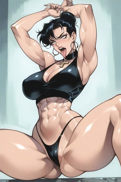 Spreading Her Legs Wide with Arms Raised in Steamy Front View Hentai Picture