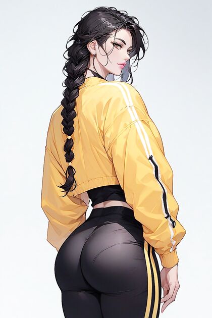 Seductive Brunette with Long Eyelashes Wears Black Tank Top in Hentai Picture