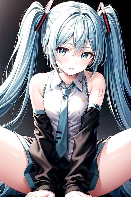 Hatsune Miku Spreads Her Legs Wide in Seductive Sitting Pose for Detailed Hentai Pleasure
