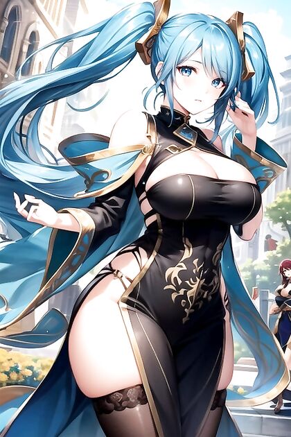 Sona from League of Legends Gets Intimate with Wind-Swept Hairstyles in Hentai AI Picture