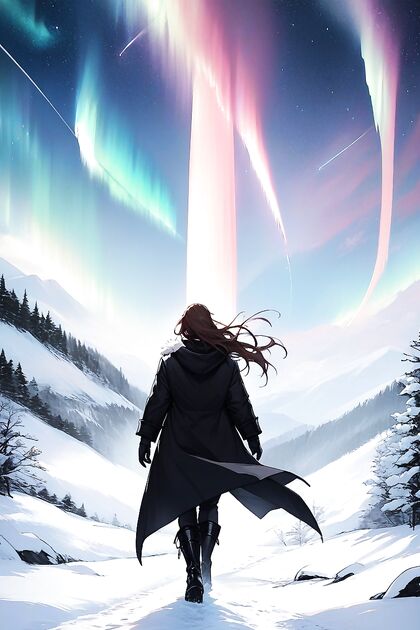 Snowy Stroll – Seductive Woman in Long Black Coat and Fur Cape Hentai Delights