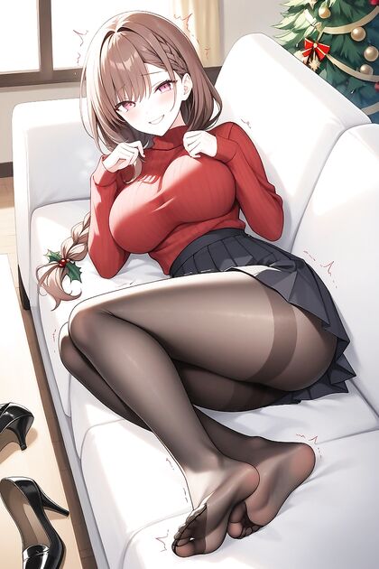 Holly's Tiny 18+ Feet in Opaque Black Pantyhose for Seductive Hentai Pleasure