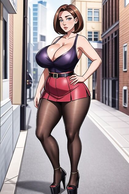 Thick-Thighed Black-Haired Pornstar Stares at Camera in Steamy Hentai Image