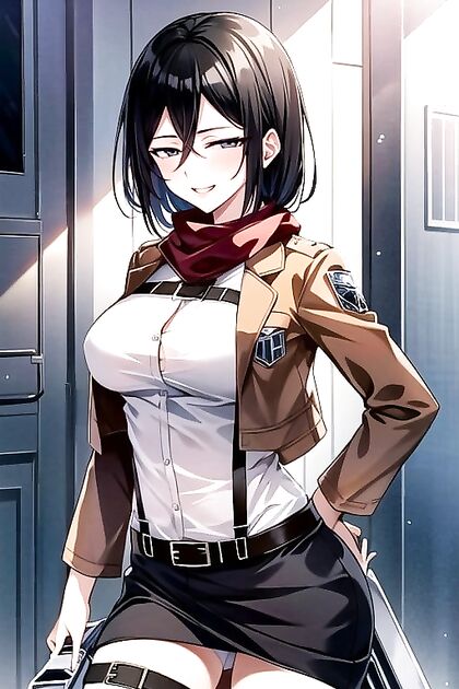 Mikasa Ackerman from Attack on Titan Gets Fit in Medium-Breast Hentai Picture