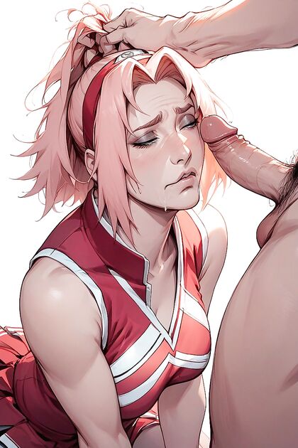 Skinny Cheerleader in Uniform Kneels for  Hentai Pleasure
