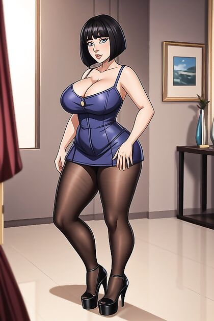 Massive Fake Breasts Nearly Bursting From Her Top in Steamy Black Bob Hentai Picture