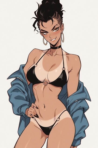 Blushingly Mischievous African Beauty Shows Off Her Bikini Tan Lines in Hentai
