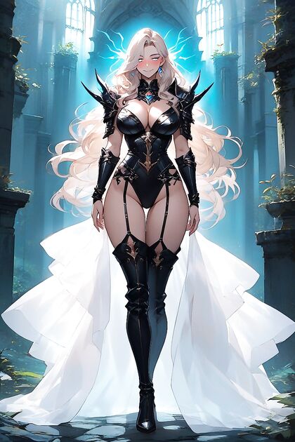 Big-Ass Beauty in Thigh-High Leather Boots Nails It in Busty Hentai Picture