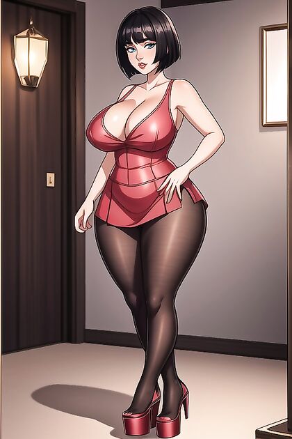 Chunky Thighed MILF Shows Off Her Tight Miniskirt in Steamy Hentai Picture