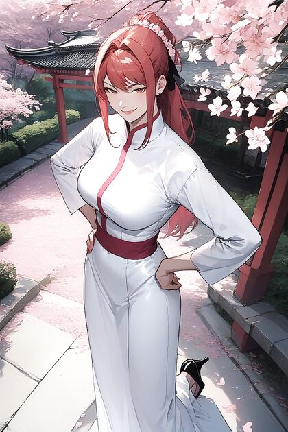 Smirking Beauty in Tight White Dress Teases with Hands on Hips in Hentai AI Porn