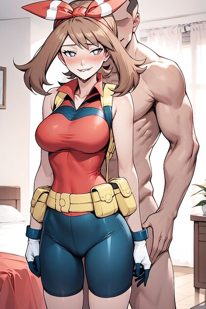 Fully Clothed Brown-Haired Beauty in Dark Blue Shorts for Steamy Hentai Picture