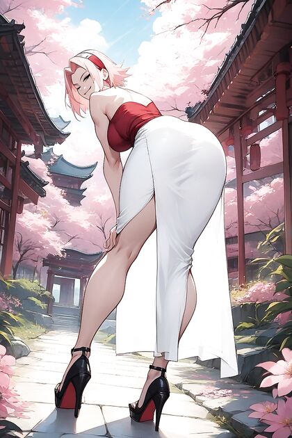 Sakura Haruno Bent Over in a Tight White Dress for Steamy Hentai Picture