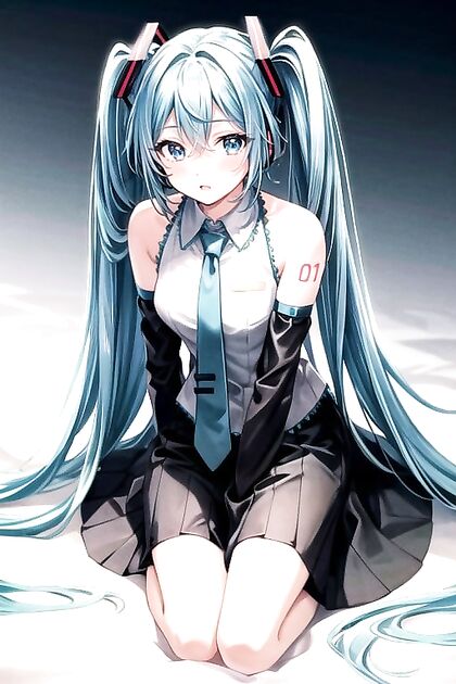 Hatsune Miku Kneels Submissively in Seductive Hentai Picture