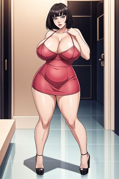 Step Mom in Nightie Gown Shows Off Massive Cleavage for steamy Hentai Picture