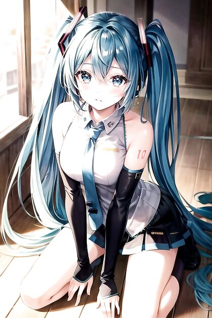 Hatsune Miku Wears Elbow Bra for Solo Hentai Pleasure Ai Hentai Image