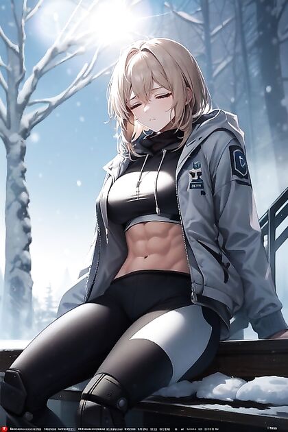 Glowing Aquamarine Eyes and Titanium Body in Seductive Hoodie Hentai Picture