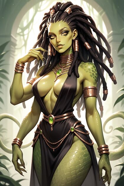 Green-Skinned Beauty with Horns Bound by Parasitic Clothes in Steamy Hentai Picture