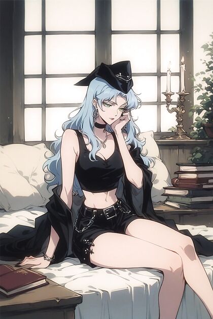Studying Girl 18+ in Black Tank Top Sitting Cross-Legged for Erotic Hentai Fun