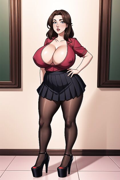 Black-Haired Pornstar in Platform Heels and Tight Miniskirt hentai Picture