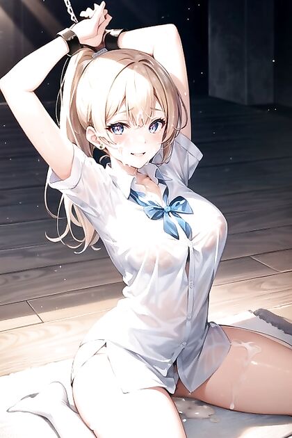 Handcuffed Blond Smiles Through Pleasure in Seductive Hentai Picture