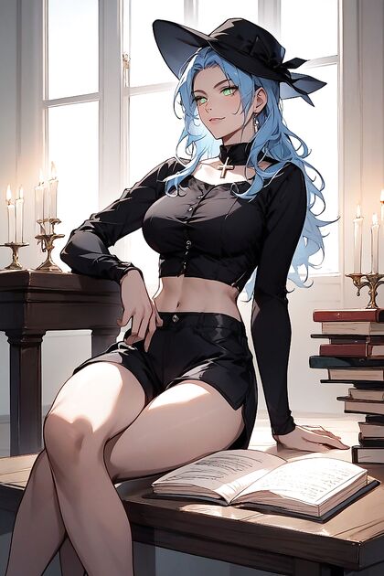 Seductive Cleavage and Soft Candlelit Ambiance in Folded Table Hentai Image
