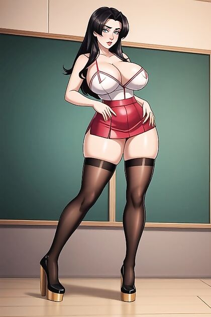 MILF With Thigh-High Stockings Seductively Gazing at the Camera in Hentai Picture