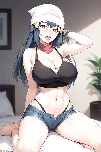 Tongue-Out Seduction with Ripped Abs and Exposed Navel in Hentai AI Picture