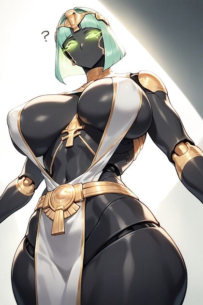 Genoid with Glowing Green Eyes and Exposed Breasts in Hentai Ecstasy