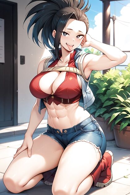 Momo Yaoyorozu Kneels and Smiles for Seductive Hentai Pleasure