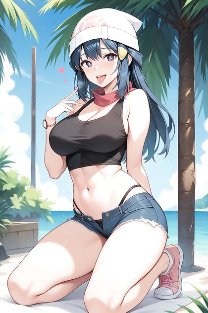 Smiling Girl 18+ in Jean Shorts Shows Off Abs in Seductive Hentai Image