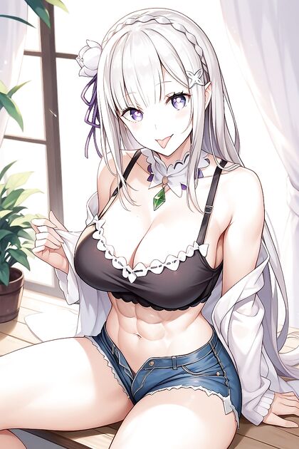 Emilia from Re –Zero Shows Off Her Abs and Tongue in Steamy Hentai Picture