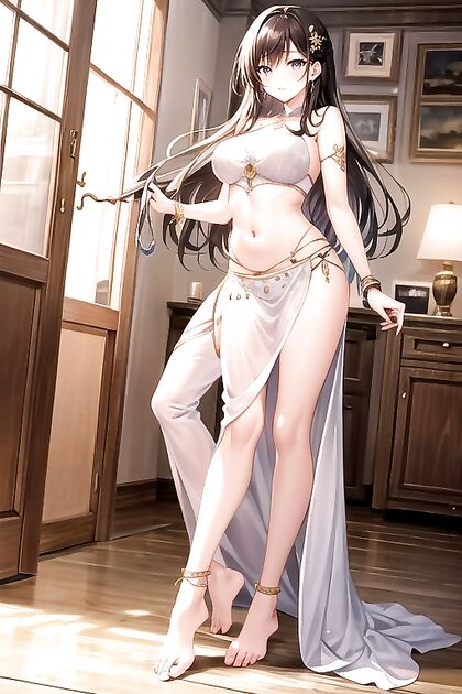 Brunette Belly Dancer with Pierced Navel Seduces in Bed for Naughty Hentai Fun