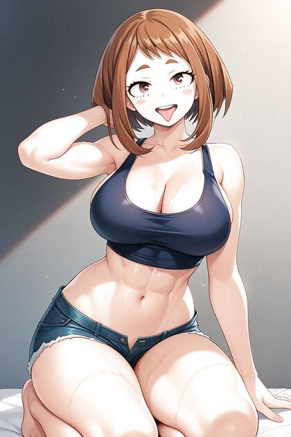 Navel Exposed and Tongue Out for  Hentai Ab Workouts