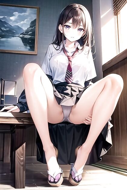 in Tiny 18+ Uniform Shows Off Her Sexy Curves in Front View Hentai Picture