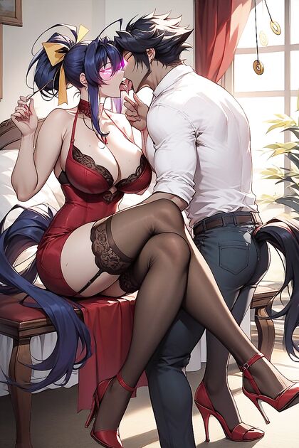 Akeno from DXD with Ponytail and Glowing Eyes in  Hentai Picture