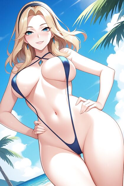 Slingshot Bikini Babe Shows Off Her Curves with Hands on Hips in Steamy Hentai Picture