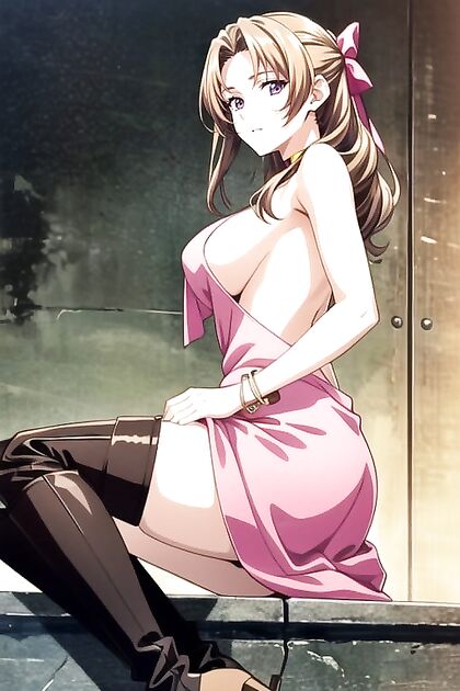 Aerith from Final Fantasy Tempts in Elbow Bra for Sensual Hentai Images