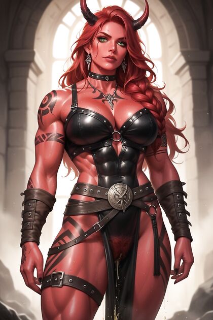 Mistress with Red Hair and Detailed Face Dominates in hentai AI Porn