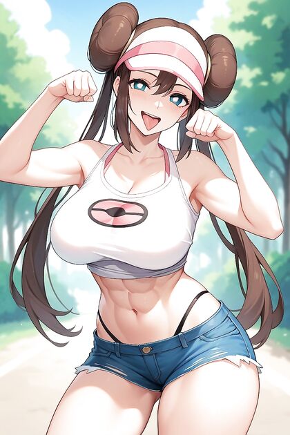 Heart-Eyed Babe Shows Off Her Tongue and Ripped Abs in Seductive Hentai Image