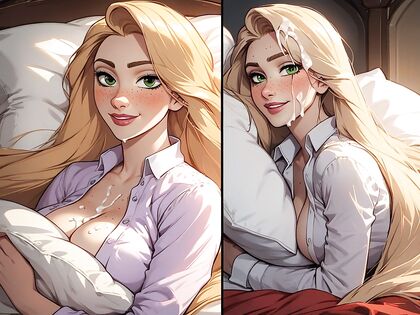 White-Haired Rapunzel Gets Cum Covered in Crowded Hentai Image