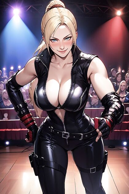 Horny Babe with Big Ass and Ponytail in Tight Black Leather Body Suit Hentai