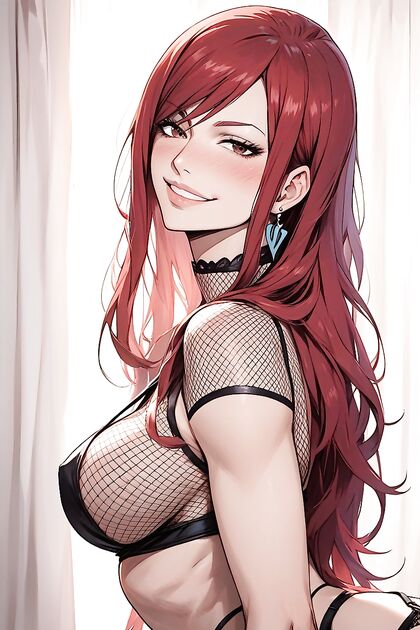 Bending Over and Smiling While Exposing Perfect Breasts in Horny Hentai Images