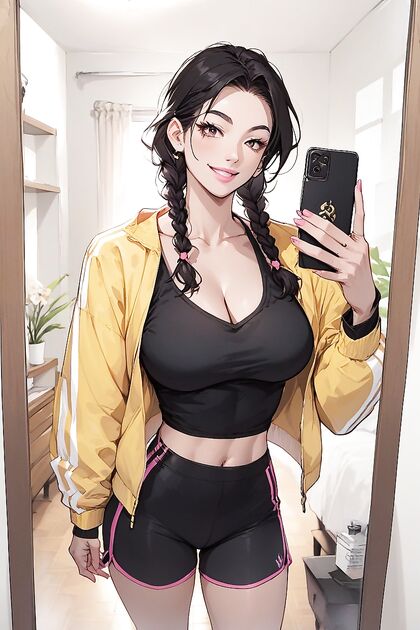 Braided Beauty in Black Tank Top Teases with Long Eyelashes in Hentai Bliss