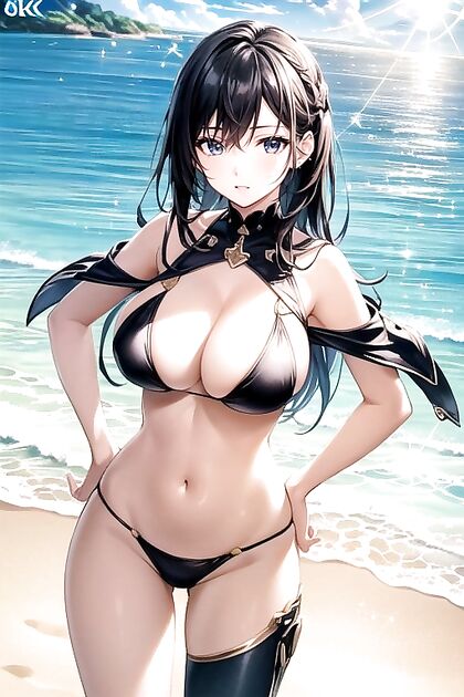 Soft Light Beach Babe Shows Off Her Busty Charm in Seductive Hentai Image