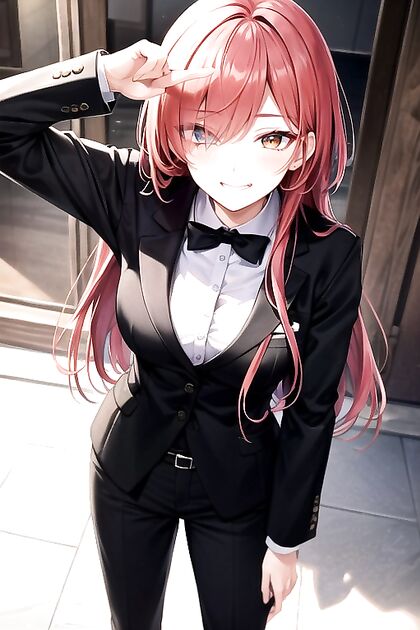 Red-Haired Beauty in Waist-Shot Top Down Hentai Picture