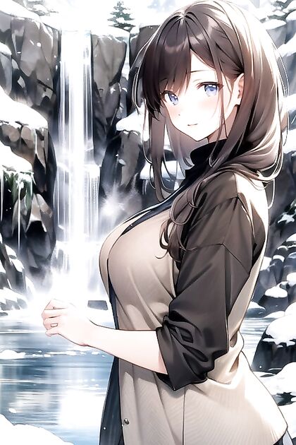 Squeezing Breasts by the Waterfall in a Snowy Hentai Fantasy