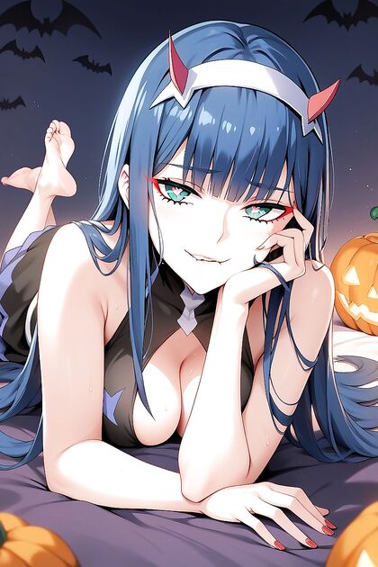 Horny Girl 18+ Lays on Stomach in Sexy Halloween Dress for Naughty Hentai Fun